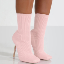 Pink Fashion Casual Split Joint Solid Color Stiletto Boots