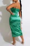 Green Fashion Sexy Solid Patchwork Slit Spaghetti Strap Sleeveless Dress Dresses