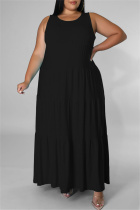 Black Fashion Casual Plus Size Solid Basic O Neck Vest Dress
