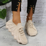 Cream White Fashion Casual Sportswear Bandage Patchwork Round Comfortable Sport Shoes