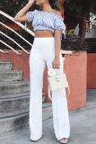 White Casual Solid Patchwork Boot Cut High Waist Speaker Solid Color Bottoms