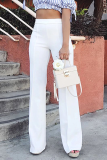 White Casual Solid Patchwork Boot Cut High Waist Speaker Solid Color Bottoms