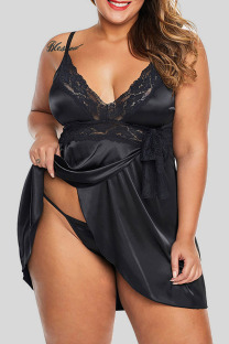 Black Sexy Solid Bandage Patchwork Asymmetrical Lingerie