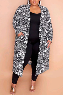 Black Casual Print Bandage Patchwork Plus Size Overcoat
