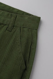 Green Street Solid Patchwork Pocket High Waist Straight Solid Color Bottoms