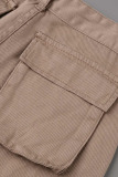 Khaki Street Solid Patchwork Pocket High Waist Straight Solid Color Bottoms