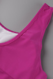 Pink Sexy Solid Tassel Patchwork U Neck Plus Size Jumpsuits