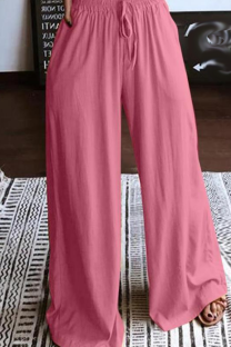 Pink Casual Solid Patchwork Loose High Waist Wide Leg Solid Color Bottoms