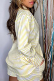 Pink Fashion Casual Striped Print Patchwork Turndown Collar Long Sleeve Two Pieces