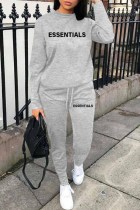 Grey Street Print Letter O Neck Long Sleeve Two Pieces