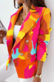 Multicolor Fashion Casual Print Patchwork Slit Turn-back Collar Outerwear