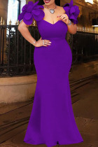 Purple Elegant Solid Patchwork Appliques V Neck Evening Dress Dresses