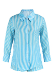Blue Fashion Casual Striped Print Patchwork Turndown Collar Long Sleeve Two Pieces