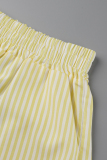 Yellow Fashion Casual Striped Print Patchwork Turndown Collar Long Sleeve Two Pieces