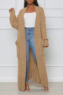Camel Street Solid Patchwork Cardigan Collar Outerwear