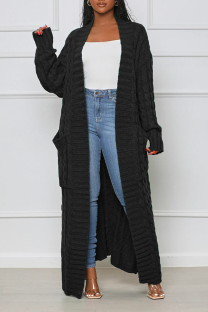 Black Street Solid Patchwork Cardigan Collar Outerwear