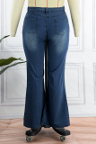 Blue Casual Solid Patchwork Plus Size Jeans