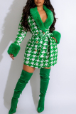 Green Daily Party Turndown Collar Outerwear
