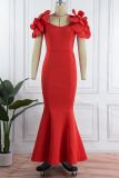 Red Elegant Solid Patchwork Appliques V Neck Evening Dress Dresses