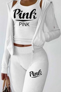 White Sexy Print Letter Long Sleeve Three Pieces
