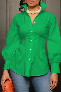 Green Sexy Casual Solid Solid Color Shirt Collar Tops