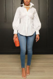 White Sexy Casual Solid Solid Color Shirt Collar Tops