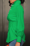 Green Sexy Casual Solid Solid Color Shirt Collar Tops