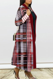 Burgundy Casual Daily Print Printing Cardigan Collar Plus Size Outerwear
