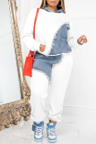 White Casual Patchwork Pocket Hooded Collar Long Sleeve Two Pieces