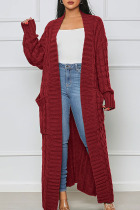Burgundy Casual Solid Patchwork Outerwear