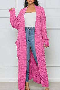 Pink Casual Solid Patchwork Outerwear