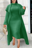 Ink Green Casual Solid Patchwork Half A Turtleneck Long Sleeve Two Pieces