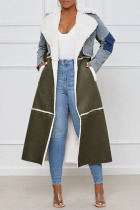 Green Casual Street Solid Bandage Patchwork Turn-back Collar Outerwear