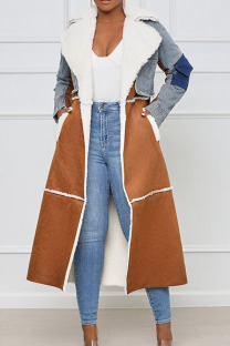 Blue Casual Street Solid Bandage Patchwork Turn-back Collar Outerwear