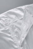 White Sexy Solid Bandage Patchwork Turndown Collar Long Sleeve Two Pieces