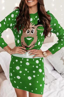 Green Christmas Day Party Patchwork Print Wapiti Costumes