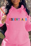 Pink Casual Print Letter Hooded Collar Tops