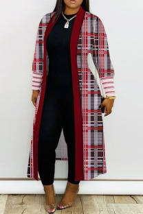 Red Casual Print Patchwork Cardigan Collar Outerwear