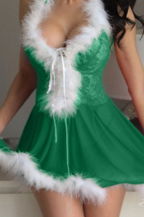 Green Sexy Solid Patchwork Feathers Christmas Day Lingerie