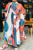 Colour Plus Size Casual Geometric Printing Turtleneck Printed Dress