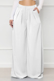 White Casual Solid Patchwork High Waist Wide Leg Solid Color Bottoms