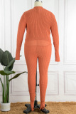 Orange Fashion Sexy Casual Solid Cardigan Vests Pants Long Sleeve Three-piece Set