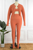 Orange Fashion Sexy Casual Solid Cardigan Vests Pants Long Sleeve Three-piece Set