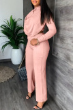Pink Casual Work Solid Patchwork Buttons O Neck Long Sleeve Two Pieces