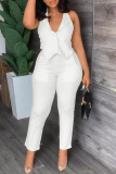 White Casual Solid Backless Halter Sleeveless Two Pieces