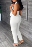 White Casual Solid Backless Halter Sleeveless Two Pieces