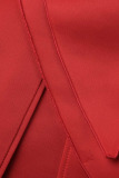 Red Elegant Solid Patchwork Flounce Asymmetrical Oblique Collar Evening Dress Dresses