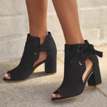 Black Casual Hollowed Out Patchwork Solid Color Fish Mouth Out Door Wedges Shoes (Heel Height 3.15in)