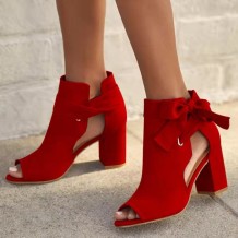Red Casual Hollowed Out Patchwork Solid Color Fish Mouth Out Door Wedges Shoes (Heel Height 3.15in)