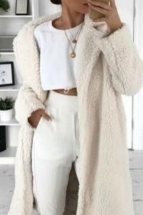 White Casual Solid Cardigan Turndown Collar Outerwear